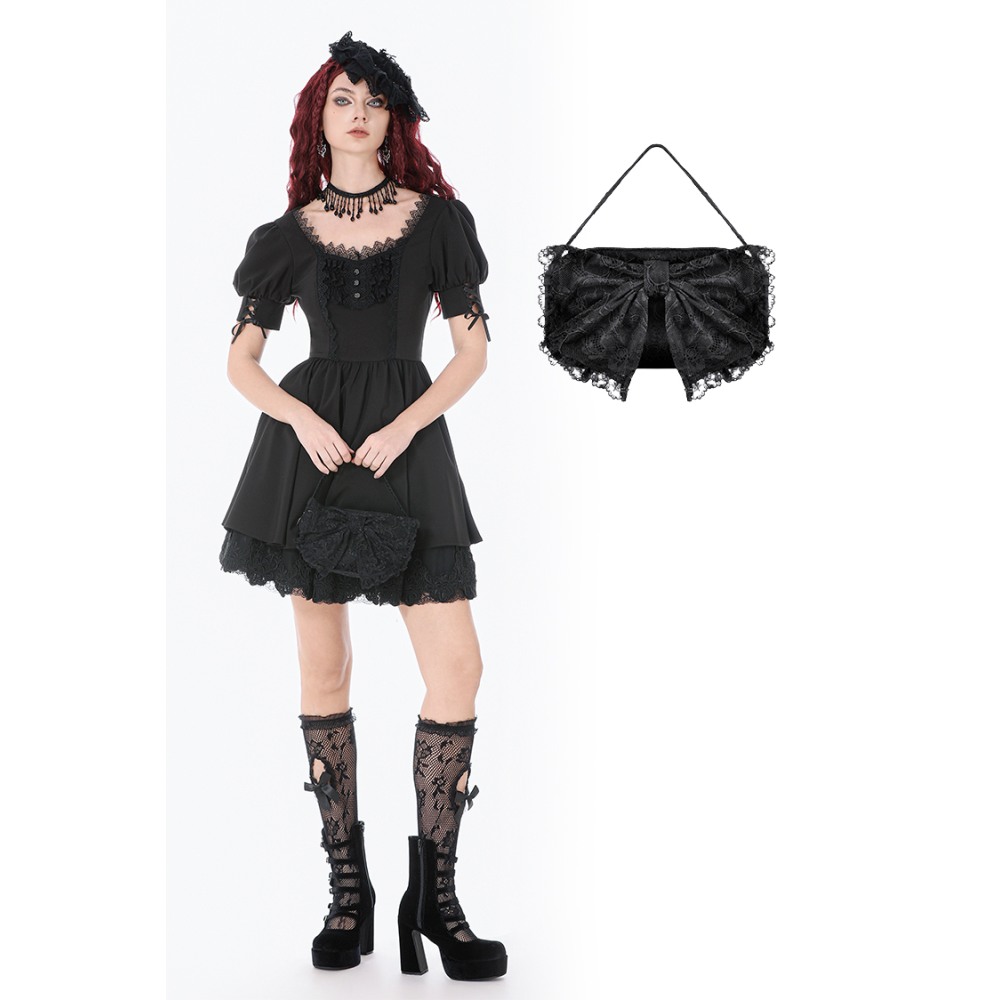 Dark in Love - Lace Bow Mini Handtas - Zwart